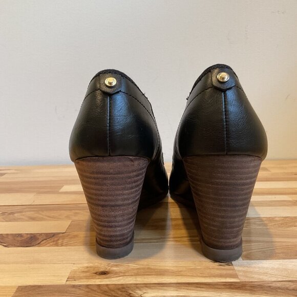 Dr. Scholls Womens Penelope style Black leather shoes Wedge heeled Memory Foam 7 - Picture 2 of 15